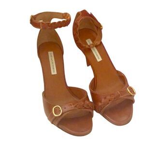 Diane von Furstenberg Brown Leather Braided Strap Heels